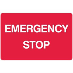 Brady Emergency Signs Emergency Stop Red White 125x90 Self Adhesive